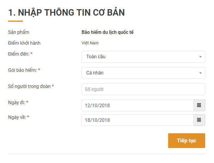 nhập thông tin về chuyến đi